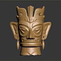 Golden Ancient Head Sculpture With Intricate Facial Features And Ornate Design