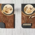Decorative Wall Decor With Moon Pampas Grass And Brown Black Background 3d model