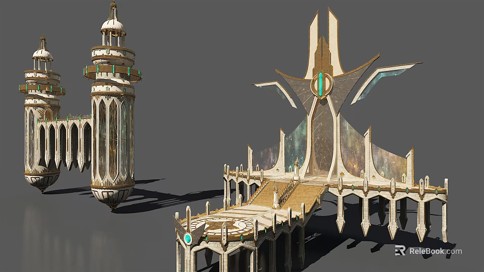 European Style Architecture Design Featuring Tower Ornamental Arches And Stone Spires 3d model 