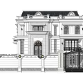 European Style Detached Villa With Two Story Symmetrical Design Wrought Iron Gate And Arched Door