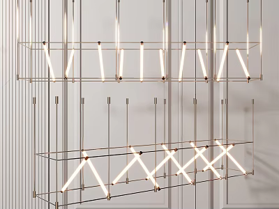 Modern Geometric Metal Frame Chandelier With Linear LED Light Strips For Contemporary Interior Design 3d model
