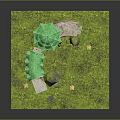 3D Model Scene With Green Pavilions Stone Staircase Balcony And Golden Lamp Posts On Grassland