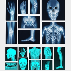 modern medicine bone x-ray human body CT medical examination head hand leg joint bone skull 3d model