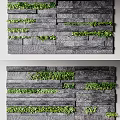Gray Stone Wall Design With Green Plants And Textured Slabs 3d model