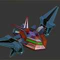 Futuristic Spacecraft 3D Model With Blue Red Geometric Structure For Cosmic Exploration