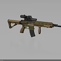 Tactical Assault Rifle With Tan Black Finish Mounted Scope And Ergonomic Grip