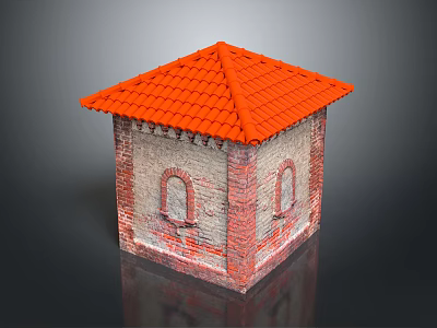 Small Red Brick Structure Featuring Arched Windows And Orange Tiled Roof 3d model