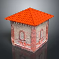 Small Red Brick Structure Featuring Arched Windows And Orange Tiled Roof 3d model