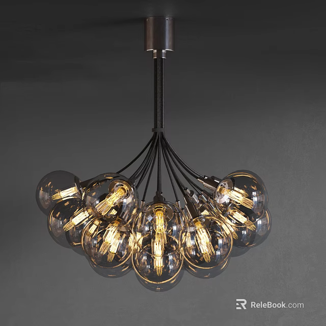 Elegant Modern Chandelier With Multiple Spherical Glass Bulbs And Filaments 3d model 