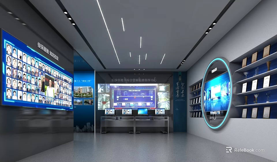 Modern Cultural Center Interior Design With Large Digital Screens Exhibition Walls And Photo Displays 3d model 