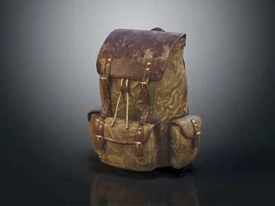 Vintage Leather Backpack With Brown Beige Pattern Multiple Pockets And Metal Buckles 3d model
