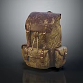 Vintage Leather Backpack With Brown Beige Pattern Multiple Pockets And Metal Buckles 3d model