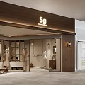 Modern Clothing Store Interior With Wooden Display Racks Hanging Lamps And Curtains