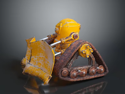 Small Yellow Bulldozer Functional Vehicle With Rusty Tracks And Bucket 3d model