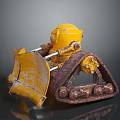 Small Yellow Bulldozer Functional Vehicle With Rusty Tracks And Bucket