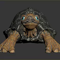 Detailed Colorful Reptile Turtle With Gray Shell Orange Legs And Blue Eyes
