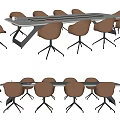 Modern Conference Table Design With Brown Chairs And Rectangular Metal Frame Setup 3d model