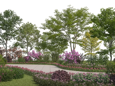 Modern Landscape Wall Design With Lush Trees Vibrant Flowers And Curved Garden Pathway 3d model
