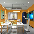 School Modern Classroom With Yellow Walls Multiple Computers Desks And Whiteboard 3d model