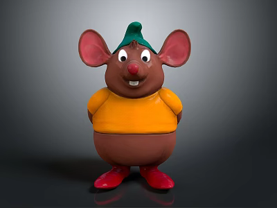 Cute Cartoon Mouse Character With Green Hat Yellow Shirt And Red Shoes 3d model