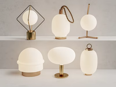 Stylish Modern Table Lamps With White Shades Brass Bases Various Designs For Home Decor 3d model