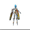 Biomechanical Character With Blue Hair White Blue Orange Winged Armor Front Back Views