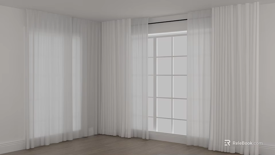 White Sheer Curtains For Modern Room Window With Soft Flowing Design 3d model 