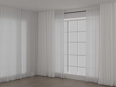 White Sheer Curtains For Modern Room Window With Soft Flowing Design 3d model