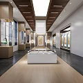 Cultural Center Interior With Spacious Hall Display Cabinets Artworks And Lighting Design