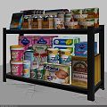 Household Supplies Organized on Black Metal Shelf With Various Products Including Food And Baby Items