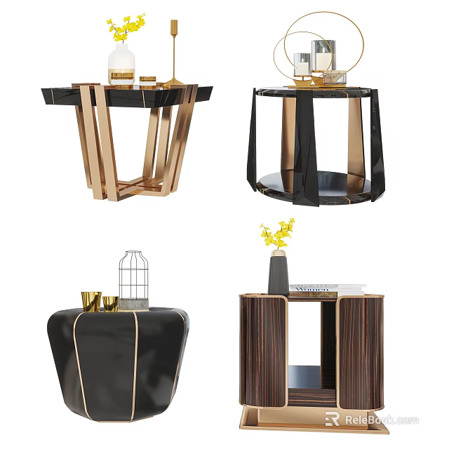 Modern Side Table Designs With Geometric Shapes Wooden Frames And Metal Accents 3d model 