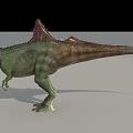 Green Prehistoric Spinosaurus Reptile With Sail Like Back Sharp Teeth Standing Strong Limbs 3d model