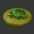 Fresh Mixed Salad With Tomato Mint Leaves And Lemon On Wooden Cutting Board