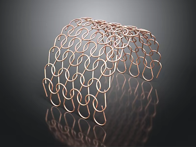 Copper Circular Ring Grid Structure With Intricate Interconnected Rings And Reflective Surface 3d model