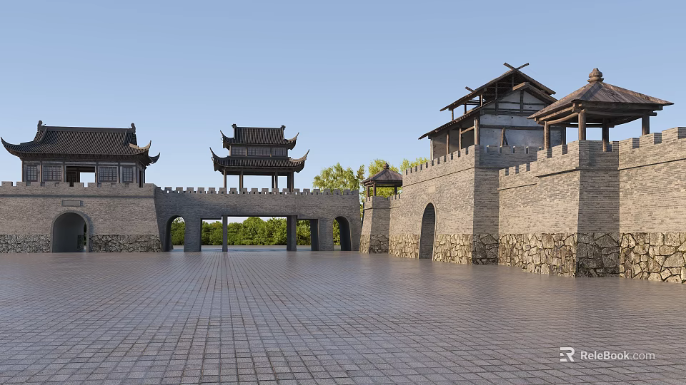 Ancient Architecture Traditional Design With Overhanging Eaves And Wooden Brackets 3d model 