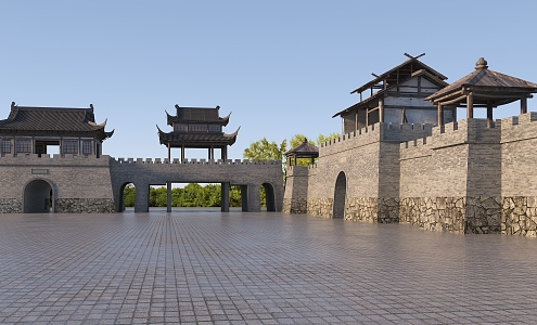 Chinese-style City Gate Tower City Wall City Tower City Gate Ancient Architecture 3d model