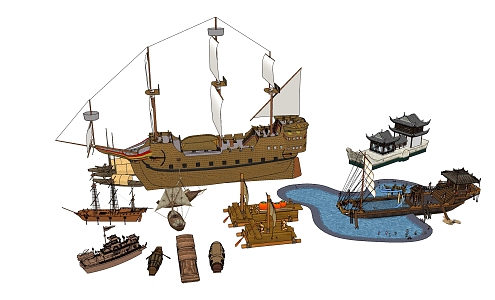 Chinese boat wooden boat dragon boat pirate boat 3d model