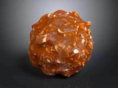 Caramel Colored Nutty Candy Ball with Glossy Texture and Crunchy Nut Pieces 3d model