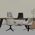 Modern Office Table And Chair Set With White Computer Plant And Cabinet