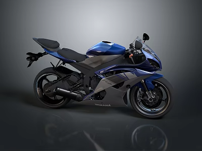 Blue Yamaha Sporty Motorcycle Featuring Streamlined Design Black Seat And Shiny Wheels 3d model