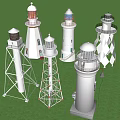 Garden Ornaments Featuring White Lighthouse Models on Green Grass with Various Designs