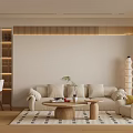 Cozy Modern Living Dining Room Interior With Beige Sofa Wooden Coffee Table And Dining Chairs