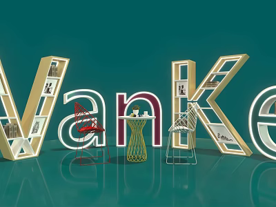 Vanke 3D Letter Display With Bookshelves Chairs Table And Modern Interior 3d model