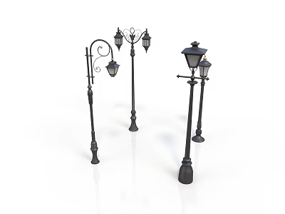 Classic Outdoor Street Lamps With Vintage Design And Decorative Lanterns 3d model