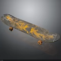 Stylish Skateboard With Orange And Gray Decorative Pattern And Orange Wheels