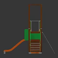 Outdoor Playground Equipment With Two Orange Slides Green Panels And Brown Frame