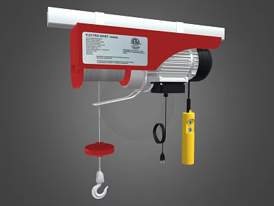 Red And White Electric Hoist With Motor Hook Remote Control And Cable 3d model