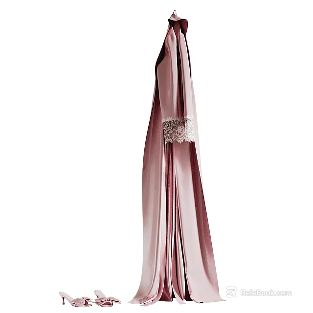 Elegant Pink Bathroom Accessories Shower Curtain With Delicate Lace Trim For Bathroom Decor 3d model 