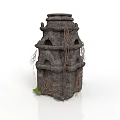 Ancient Stone Structure With Multi tiered Design And Climbing Vines Details 3d model
