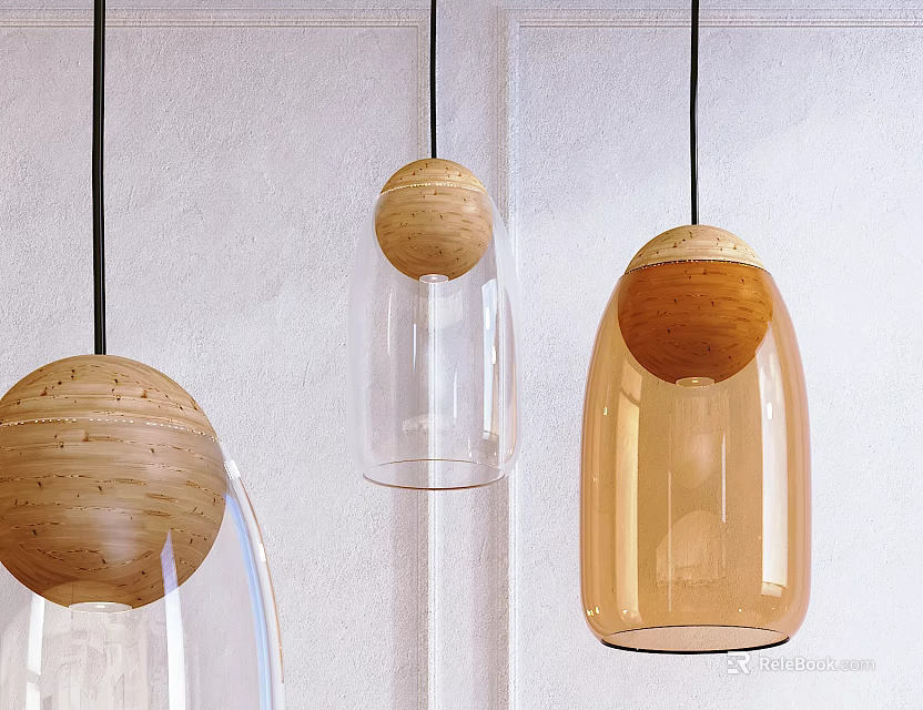 Modern Wooden And Glass Pendant Lights With Unique Shapes For Interior Decor 3d model 